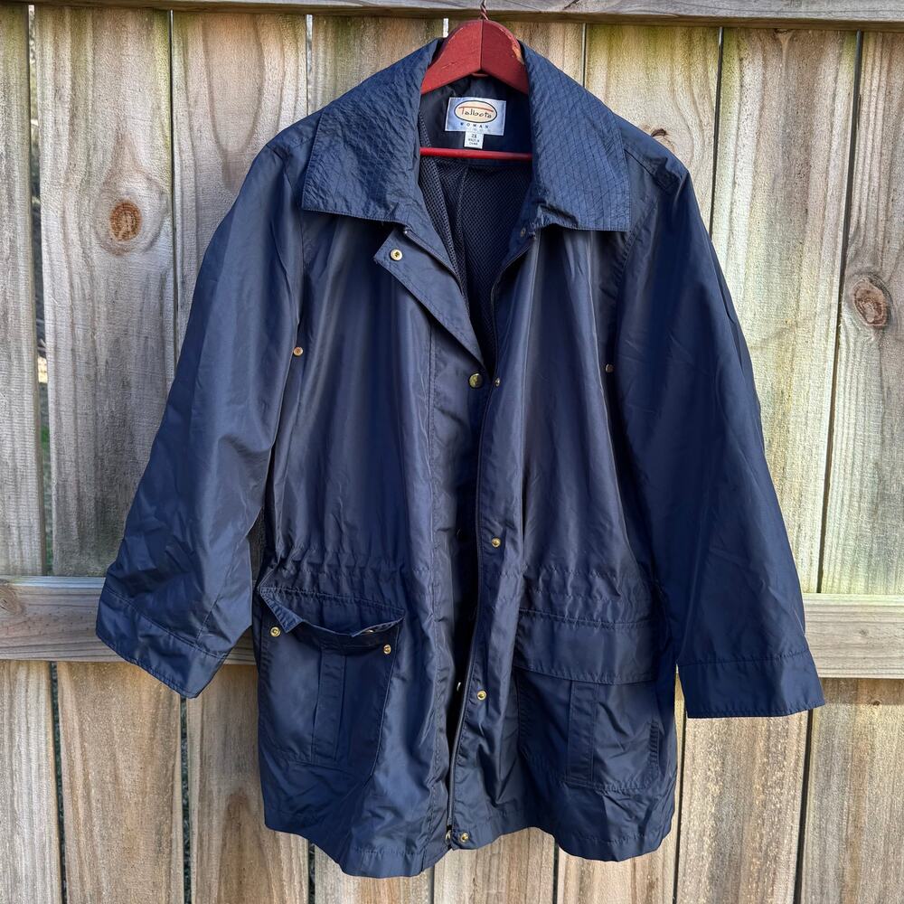 Talbots navy rain jacket utility shell fisherman core oversized coat